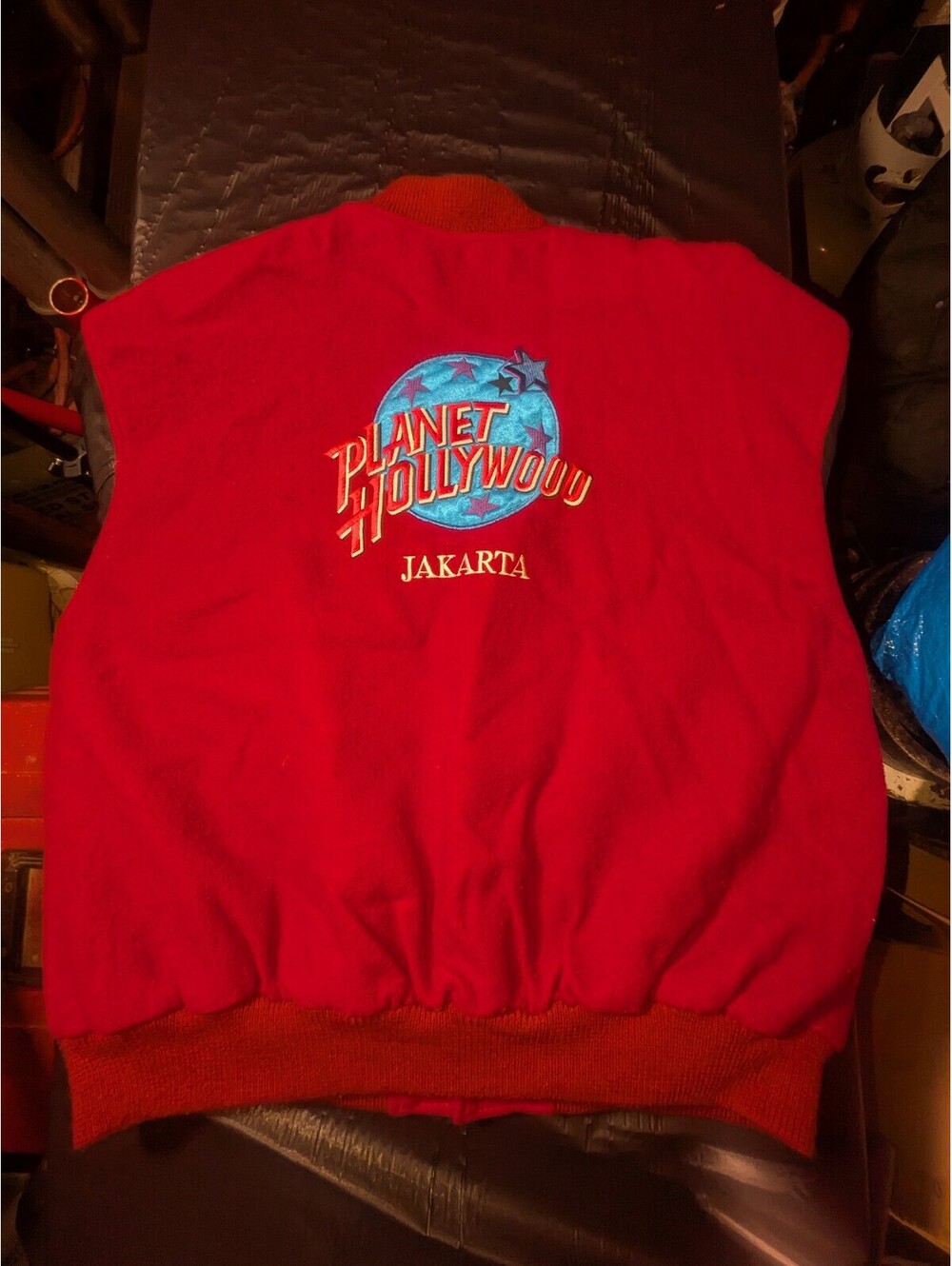 Vintage Planet Hollywood Jakarta Mens Varsity Jacket Red Wool blend & leather - Picture 8 of 13